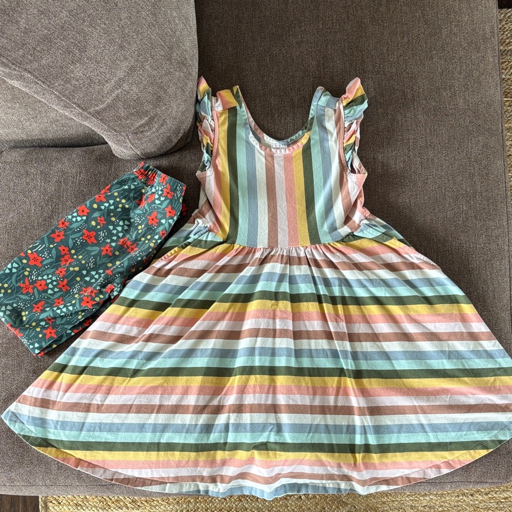 Hanna Andersson Pastel Rainbow Stripe Dress with Ruffle Sleeves - Multi